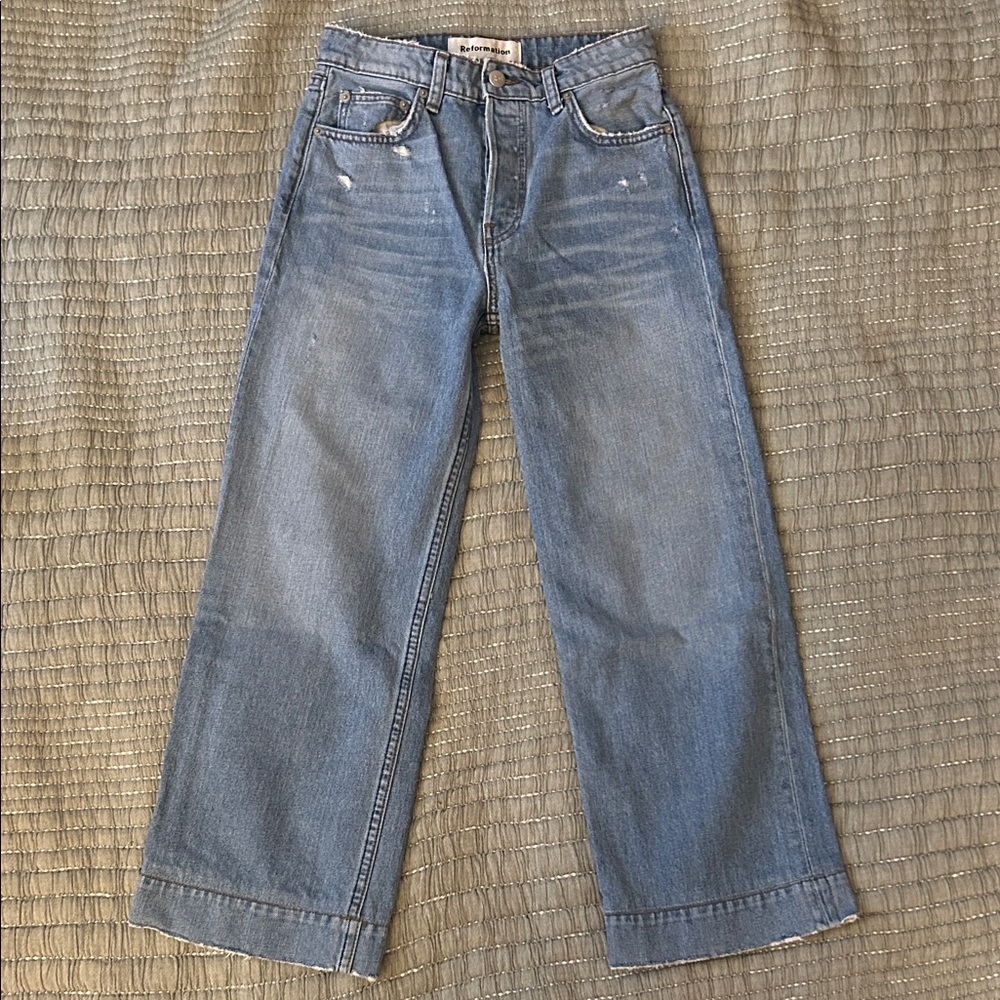 Reformation Light Wash Wide Leg Jeans Fawcett Jean Acadia Wash Size 24